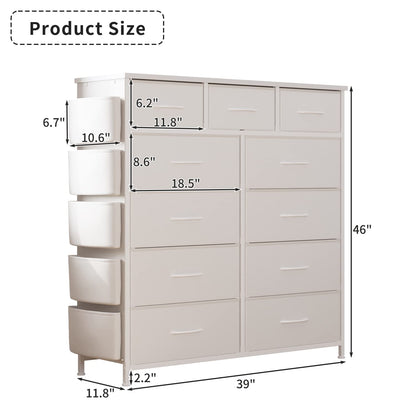 LIVEHOM Dresser for Bedroom with 11 Drawer, Dressers & Chests of Drawers with Side Pockets, Hooks, Fabric Storage Drawer, Steel Frame, Wood Top, Organizer Unit and Pull Handle for Closet. - WoodArtSupply