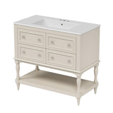 Merax Country 36" Bathroom Vanity with Sink, Farmhouse Bathroom Vanity Storage Cabinet with 4 Drawers and Open Shelf, Solid Wood Frame Bath Storage Vanity Merax