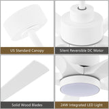 ELEHINSER 52" Modern Ceiling Fan with Light and Remote Control, 5 Solid Wood Blades 6-Speed Noiseless Reversible DC Motor, Ceiling Fan for Bedroom Dinning Living Room, White ELEHINSER