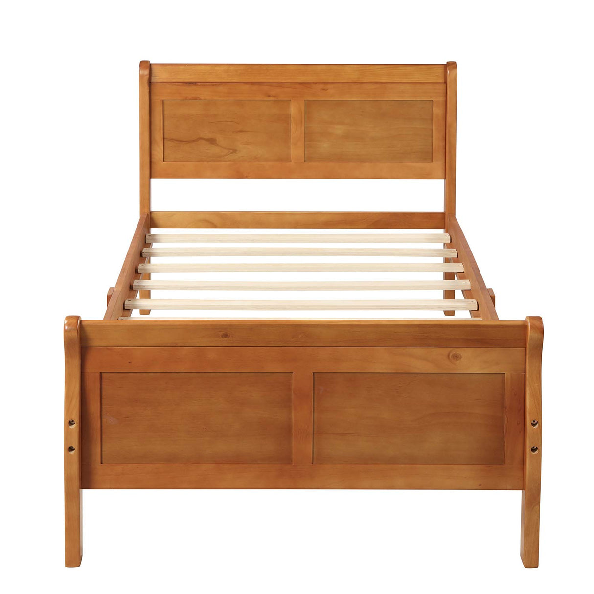 MERITLINE Twin Size Bed Frame, Solid Wood Platform Bed Frame Mattress Foundation Sleigh Bed with Headboard/Footboard/Wood Slat Support (Oak) MERITLINE