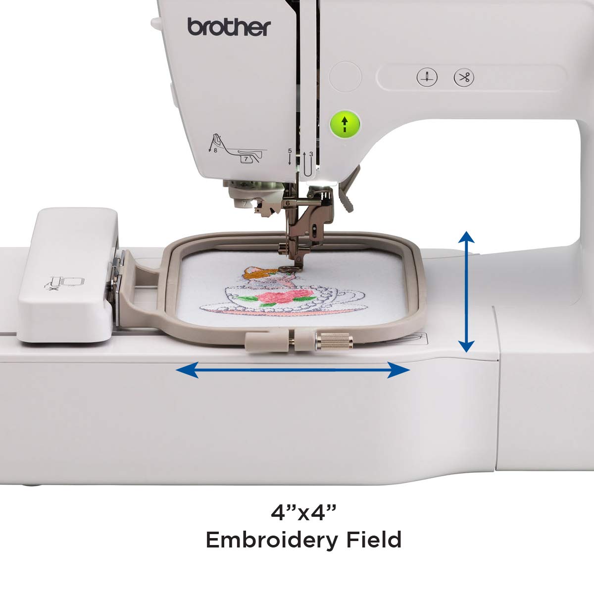 Brother PE535 Embroidery Machine, 80 Built-in Designs, 4" x 4" Hoop Area, Large 3.2" LCD Touchscreen, USB Port, 9 Font Styles Brother