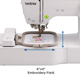 Brother PE535 Embroidery Machine, 80 Built-in Designs, 4" x 4" Hoop Area, Large 3.2" LCD Touchscreen, USB Port, 9 Font Styles Brother