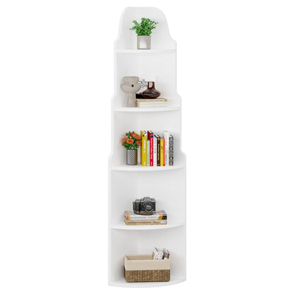 Tribesigns 69" Modern White Corner Bookshelf - 5-Tier Storage Rack for Living Room, Home Office & Kitchen - WoodArtSupply