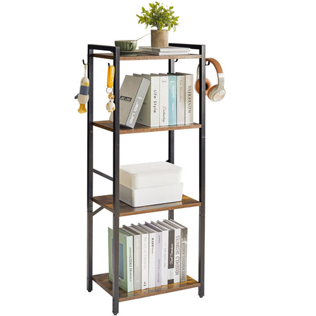 YMYNY Bookcase, 4-Tier Narrow Ladder Bookshelf, Freestanding Shelving Unit, Multifunctional Storage Rack, for Home Office Living Room Bedroom Kitchen, Plant Stand, Rustic Brown, 44*16.9*11.4"UHBC004H YMYNY