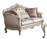 ACME Chantelle Loveseat w/3 Pillows - - Rose Gold PU/Fabric & Pearl White Acme