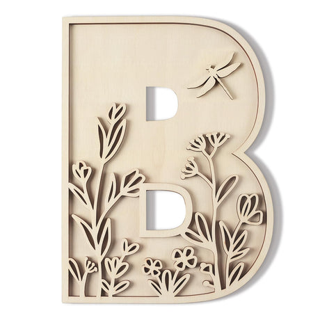 Layered 12 Inch Large Wooden Letters for Wall Decor, Flowered Paintable Wooden Nursery Letters for Crafts Wood Alphabet Letter B for Birthday Boho Nursery Name Sign Wedding Home Decoration Longan Craft