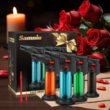 Samniu 4 Pack of Torch Lighter, Jet Flame, Butane gas, Mini Refillable Windproof Lighters, for candle, fireplace, grill (Gas not Included) Samniu