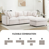 POYISOU 101" Cloud Couch Sectional Sofas for Living Room, L Shaped Modular Couch with Ottoman, Large Convertible Modern 3 Seats Sofa Chenille Comfy Couches for Apartment Lounge, Beige POYISOU