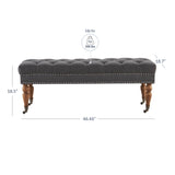 BELLEZE 47-Inch Upholstered Ottoman Bench, Moveable Tufted Ottoman Bench with Caster Wheels, Tufted Ottoman for Living Room, Entryway, or Bedroom - Brooke (Dark Grey) BELLEZE