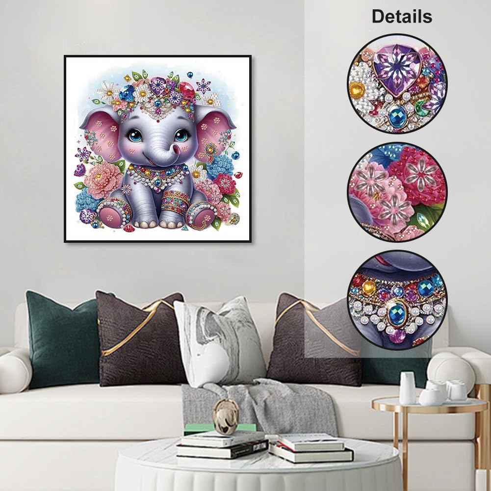 WSLWXSHM 5D Special Shape Diamond Art Kits for Beginners, Diamond Painting Kits for Adults Elephant, Crystal Rhinestones Diamond Painting for Home Wall Decoration Gift 12×12inch/30×30cm, Animal WSLWXSHM