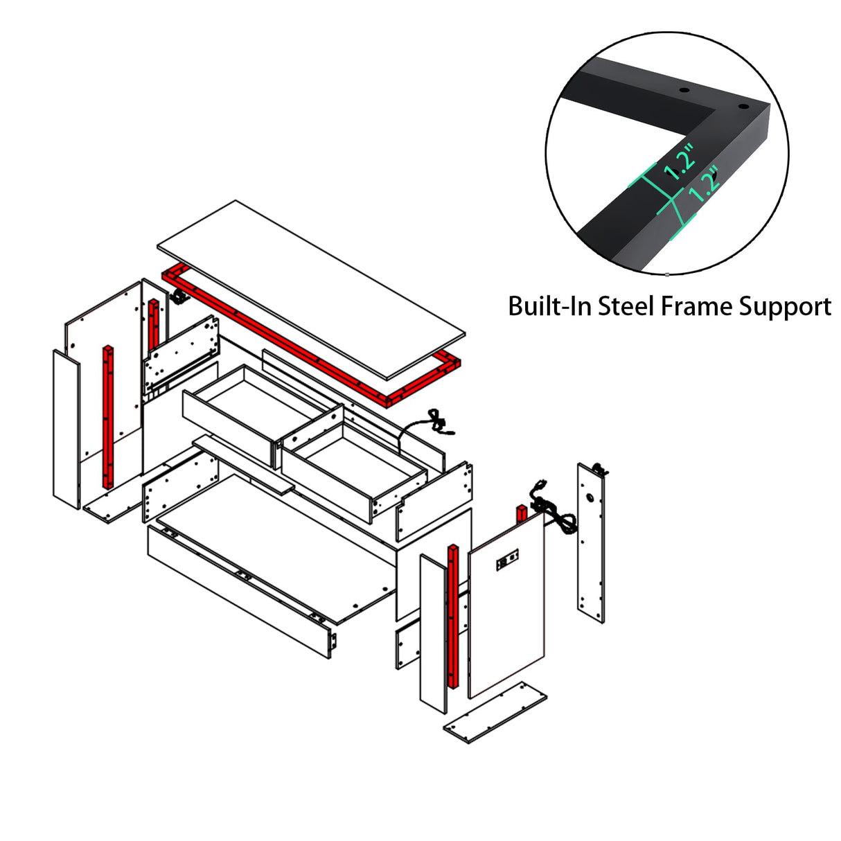 FUXJUM 55-75 Gallon Fish Tank Stand with Power Outlets & LED Light and Drawers,1000LBS Capacity,Aquarium Stand with 55.1" L*18.5" W Tabletop Suitable for Turtle Tank, Reptile Terrarium FUXJUM
