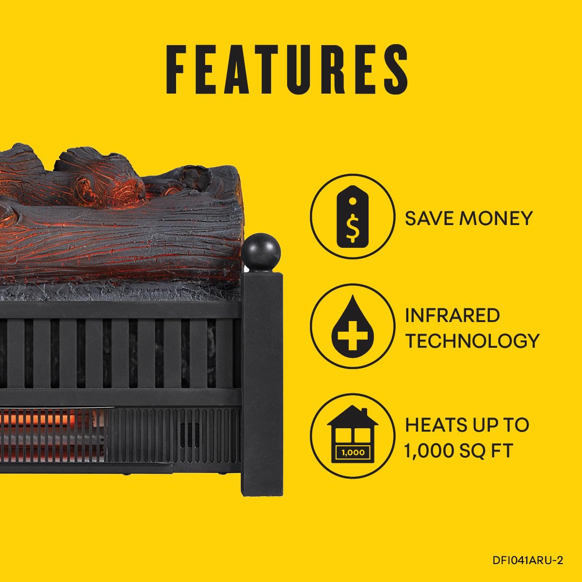 duraflame Electric Log Set 1,000 Sq Ft Heater, Faux Logs Insert with Infrared Flames for Existing Fireplaces, Remote Control Included