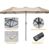 AECOJOY 15x9ft Double-Sided Patio Umbrella Outdoor Market Umbrella Large Umbrella Table Umbrellas with Crank Air Vents for Deck Pool Patio (1.9" Pole, Beige) AECOJOY