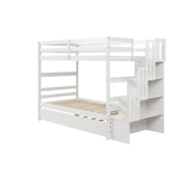 NicBex Twin Over Twin Bunk Beds with Twin Trundle, Kids Bunk Beds Twin Size Loft Bed Frame with Trundle & Stairway Storage Function & Wood Slats Support, Wood Twin Loft Bed for Kids Loft, White NicBex