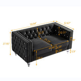 2 Piece Velvet Living Room Sofa Set with Tufted Loveseat and 3-Seater Couch, Luxurious Diamond Tufting & Acrylic Crystal Buttons & Legs, Modern Comfy Upholstery Chesterfield Sofa Set (Black) Gooamz