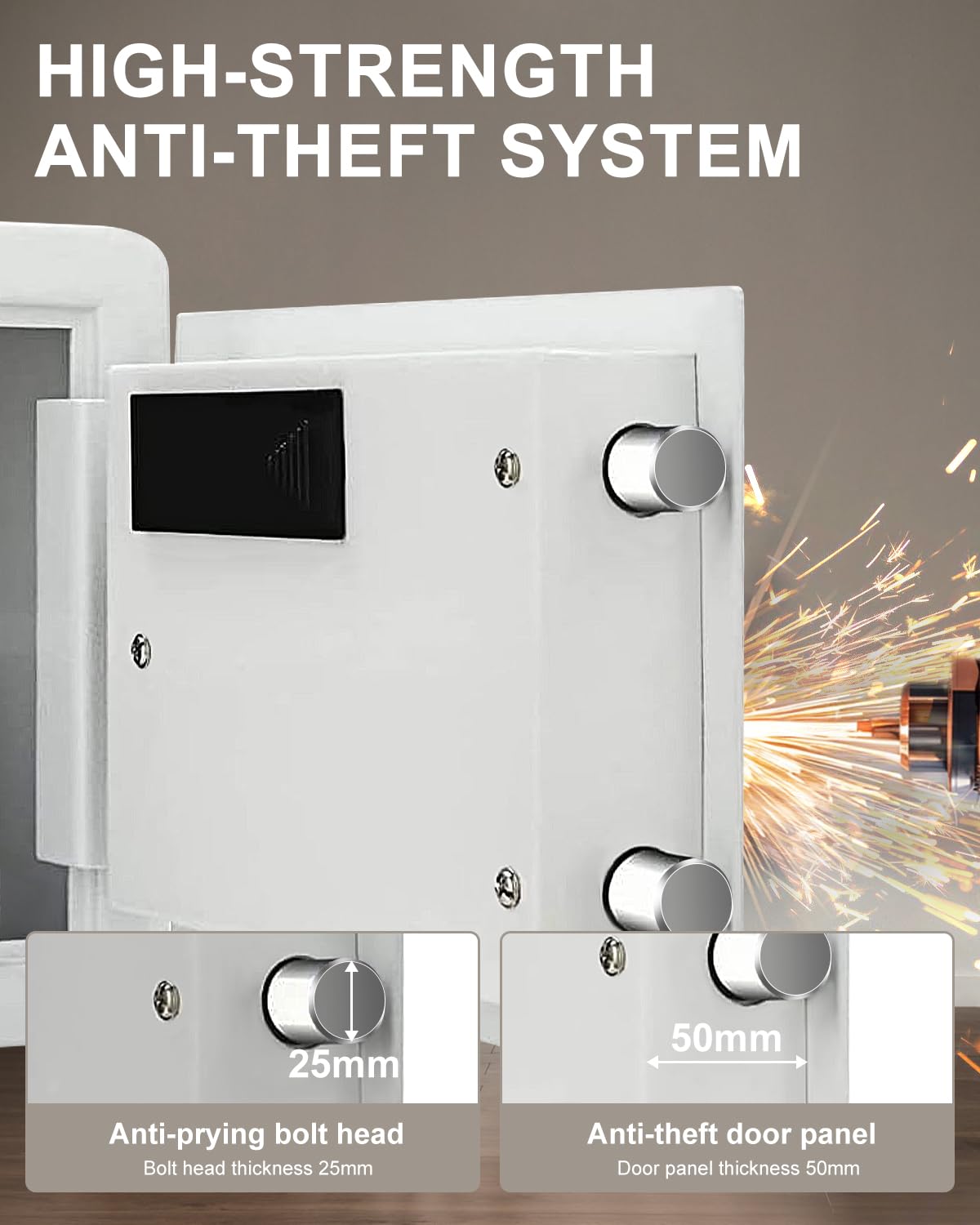 TIGERKING Biometric Fingerprint Home Safe, 1.2 Cubic Feet Digital Security Safe Lock Box, Quick-Access Small Safes for Cash, Jewelry, Handgun, Document, White TIGERKING