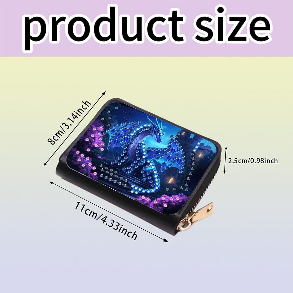 DIY Diamond Art Painting Kit - PU Leather Credit Card Holder Wallet & Coin Purse with Dragon Pattern, Zipper Organizer 4.33x3.14in for Adults Santiway