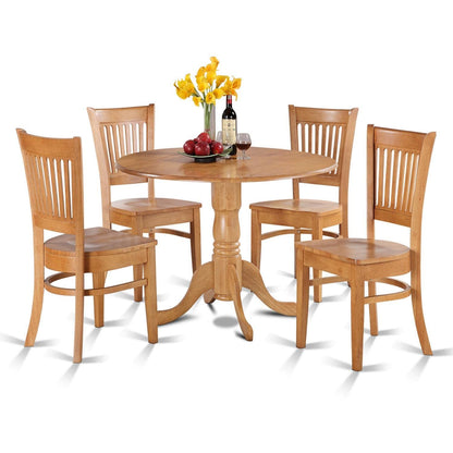 East West Furniture DLVA5-OAK-W Dublin 5 Piece Modern Set Includes a Round Wooden Table with Dropleaf and 4 Dining Room Chairs, 42x42 Inch - WoodArtSupply