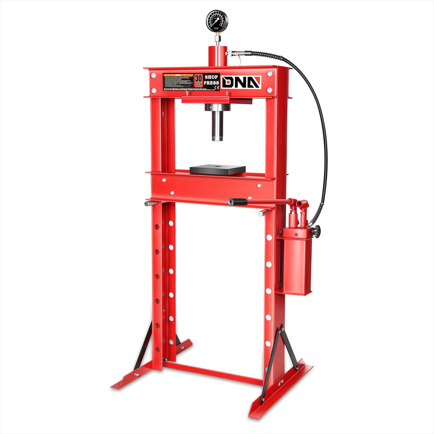 DNA MOTORING 30 Ton Manual Hydraulic Shop Press with Plates, H-Frame Garage Floor Press, 30T / 66139lbs, Adjustable Height, TOOLS-00291