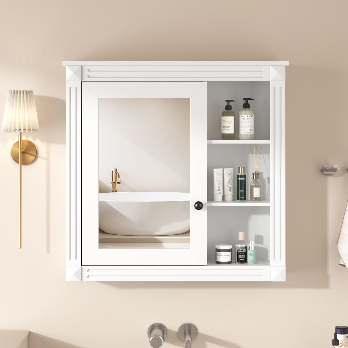 Merax Bathroom Medicine Cabinet with Mirror Door & Adjustable Shelves, 30" x 28" Wall Mounted Storage Cabinet Over The Toilet Merax