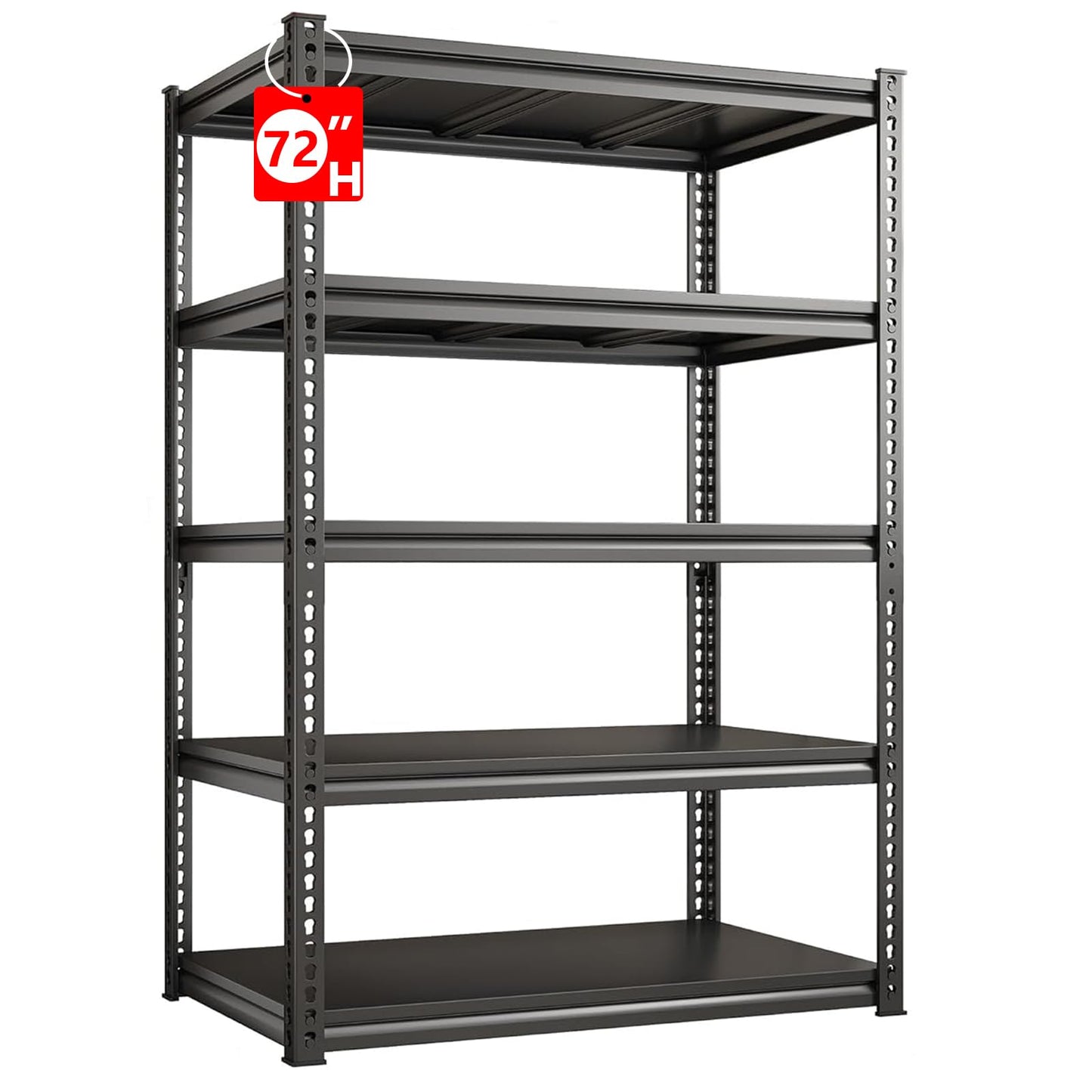 Kilyssa 72" H Storage Shelving Unit, 5-Tier Adjustable Heavy Duty Garage Shelves Metal Organizer Utility Rack, Black, 31.5" L x 16" W x 72" H for Kitchen Pantry Basement Bathroom Laundry