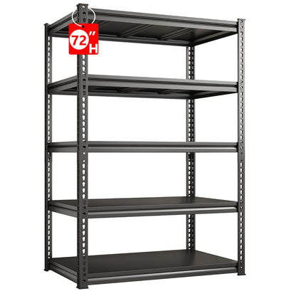 Kilyssa 72" H Storage Shelving Unit, 5-Tier Adjustable Heavy Duty Garage Shelves Metal Organizer Utility Rack, Black, 31.5" L x 16" W x 72" H for Kitchen Pantry Basement Bathroom Laundry