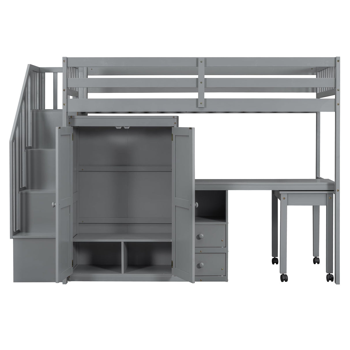 Harper & Bright Designs Twin Size Loft Bed with Stairs and Bookshelf, Wood Twin Storage Bed with Desk & Wardrobe, Space-Saving Multifunctional Furniture for Kids & Teens - Gray Harper & Bright Designs