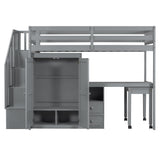 Harper & Bright Designs Twin Size Loft Bed with Stairs and Bookshelf, Wood Twin Storage Bed with Desk & Wardrobe, Space-Saving Multifunctional Furniture for Kids & Teens - Gray Harper & Bright Designs