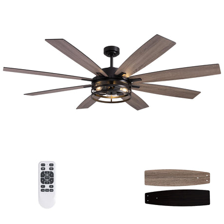 LuminFan 72 inch Large Ceiling Fans with Lights and Remote, Black Modern Ceiling Fan for Living Room, Patios, 6 Speed Reversible Quiet DC Motor, 8 Blades, Easy to Install LuminFan