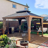 12' x 14' Hardtop Gazebo, Domi Wood Looking Aluminum Gazebo with Galvanized Steel Double Roof, Permanent Metal Gazebo with Curtains and Netting for Patio Lawn and Garden domi outdoor living