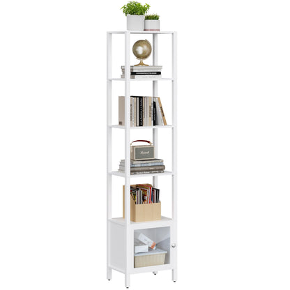 TUTOTAK 6 Tier Bookcase and Bookshelf, Narrow Book Shelf with Door for Small Space, for Living Room, Office, Study, Entryway, White BS03BW006