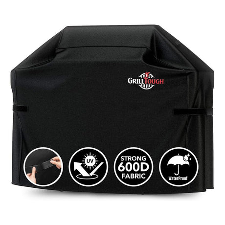 GrillTough Heavy Duty BBQ Grill Cover for Outdoor Grill, 58 Inch – Waterproof, Weather Resistant, UV & Fade Resistant with Adjustable Straps – Gas Grill Cover for Weber, Genesis, Charbroil, etc. Black GrillTough