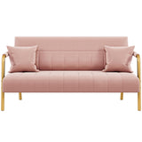 Yaheetech 56.5" W Modern Loveseat 2 Seater Sofa Luxurious Velvet Fabric Couch with Gold-Tone Metal Arms and Legs for Living Room, Home Office, Studio Pink Yaheetech