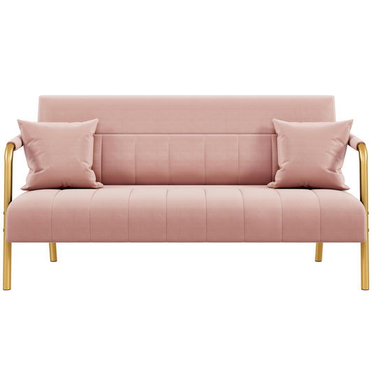 Yaheetech 56.5" W Modern Loveseat 2 Seater Sofa Luxurious Velvet Fabric Couch with Gold-Tone Metal Arms and Legs for Living Room, Home Office, Studio Pink