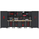 HPDMC Garage Storage Cabinet System - 2 * 6-Pcs Workshop Set with Steel Cabinet Drawers, Rolling Chest, Workbench, Pegboard for Tool Organization HPDMC