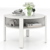 Giantex Round Coffee Table, 2-Tier Mid Century Modern Tea Cocktail Table with Storage Shelves & 4 Side Compartments, Wood Center Table for Living Room, Small Spaces (White) Giantex