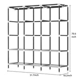 LOKEME Wardrobe Closet,Portable Closet for Bedroom Steel Pipe Diameter 19mm Strong and Sturdy Black Portable Closets for Hanging Clothes with 3 Hanging rods, 6 Storage Shelves and Side Pockets LOKEME