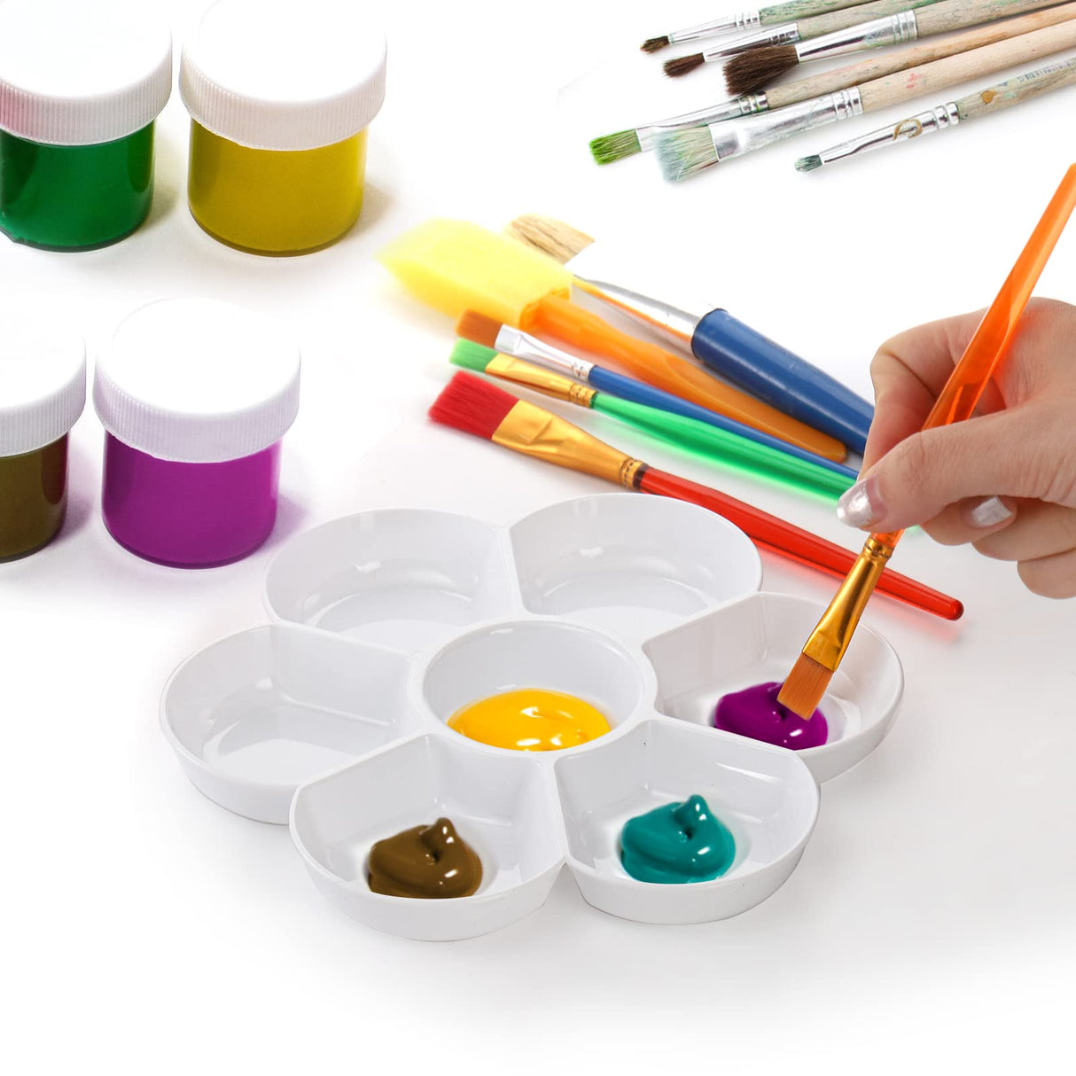 ZENFUN 15 Pack Paint Tray Palettes with 7 Wells, White Plastic Paint Mixing Tray Watercolor Painting Dish for Oil Art, Gouache, Kids Adults Painters, Easy to Clean ZENFUN