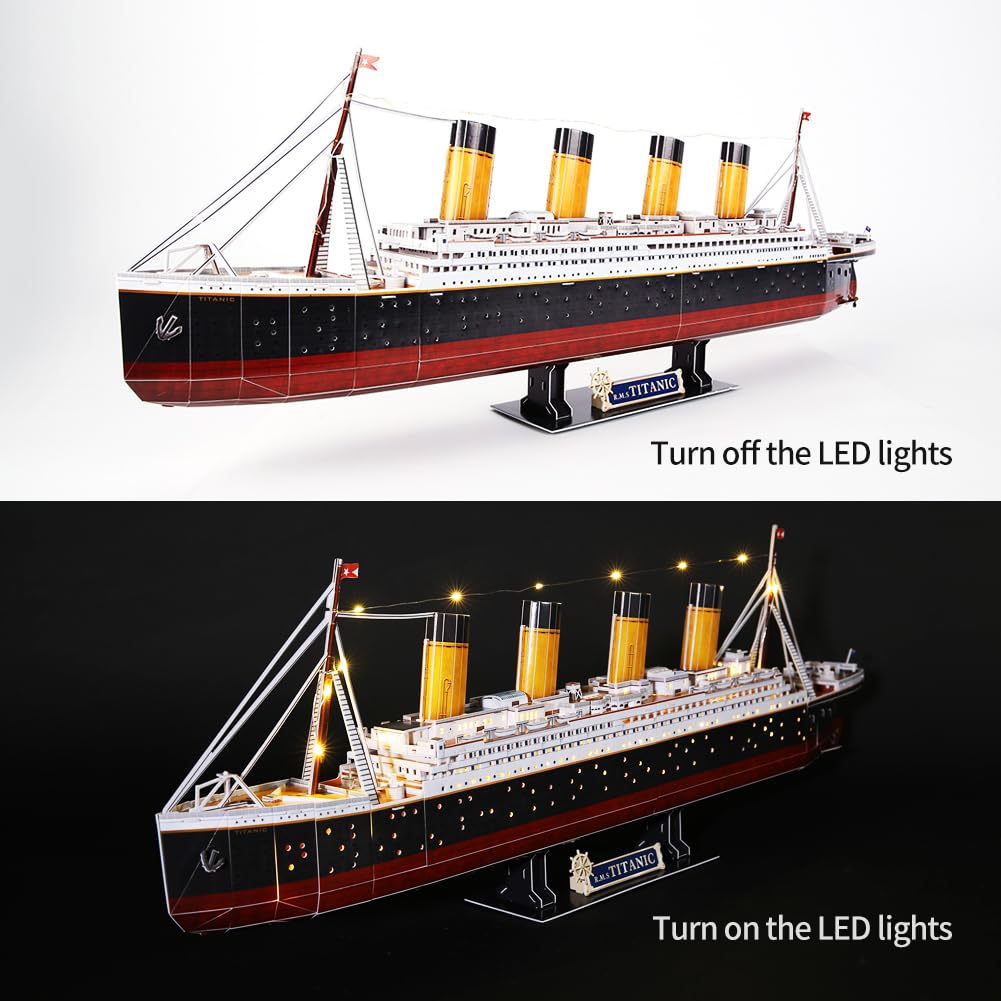 CubicFun Titanic 3D LED Puzzles for Adults 88 CM 266 Pieces,Titanic Toys for Adults Teens, Home Decor Birthday Gifts Adults Easter Gifts Teacher Gifts CubicFun