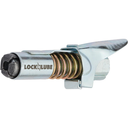 LockNLube Grease Gun Coupler locks onto Zerk fittings. Grease goes in, not on the machine. World's best-selling original locking grease coupler. Rated 10,000 PSI. Long-lasting rebuildable too - WoodArtSupply