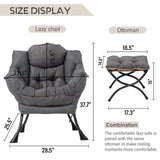 LITA Lazy Chair with Ottoman, Modern Accent Leisure Upholstered Sofa Chair, Contemporary Lounge Reading Chair with Armrests and a Side Pocket for Living Room, Bedroom & Small Space, Dark Grey LITA