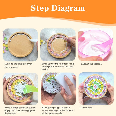 Airsnigi 10 Set DIY Mosaic Tiles for Crafts Mixed Color Mosaic Kits with Wooden Coasters Handmade Glass Coasters Crafts Set for Adult Creative Handmade Home Decoration Gift Airsnigi