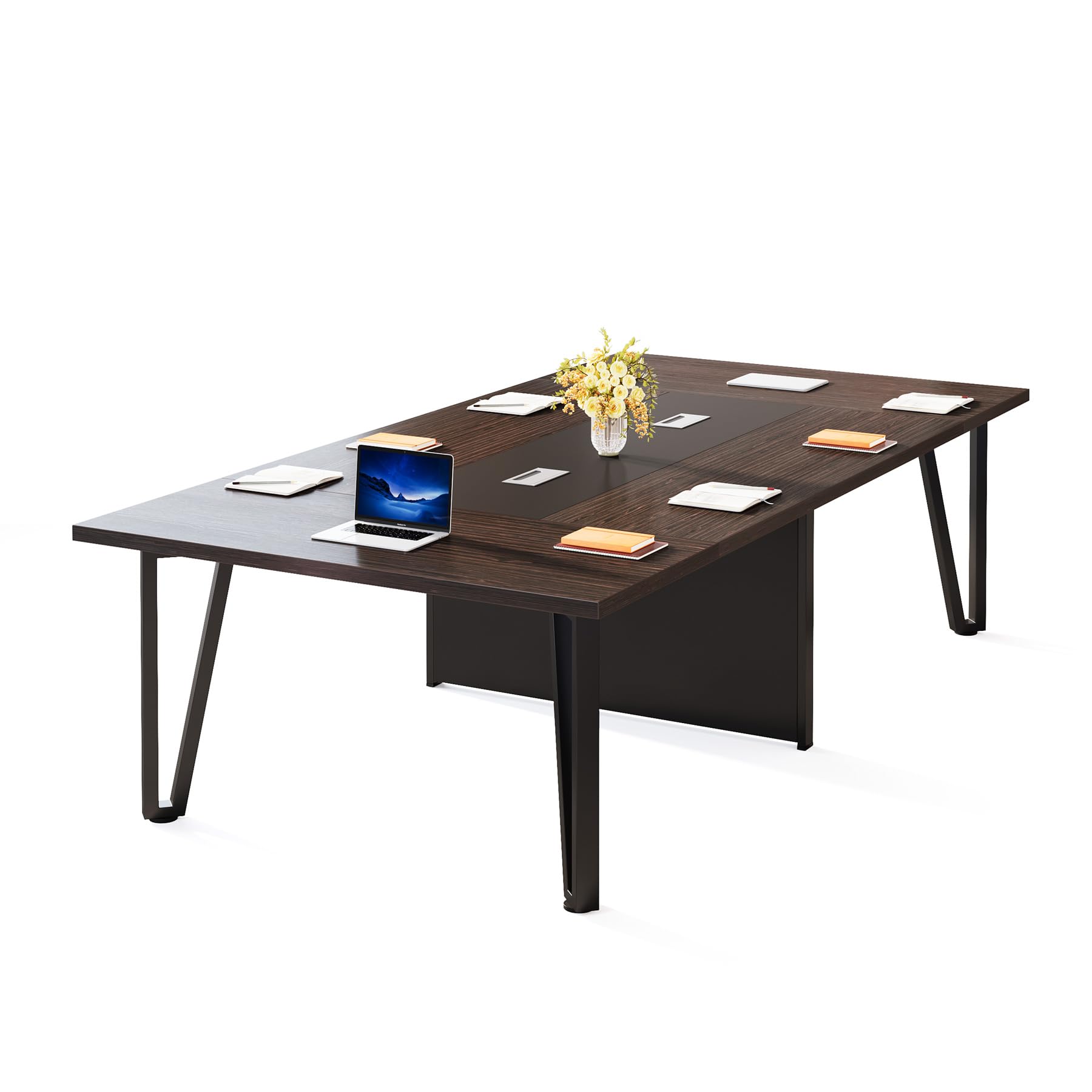 LITTLE TREE 8FT Conference Meeting Table for Conference Meeting Room, 12 People Rectangle Seminar Table Large Boardroom Tables for Office, 94.5W x 47.25D x 29.5H Inch, Black Brown - WoodArtSupply