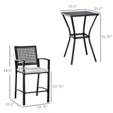 Outsunny 3pcs Patio Bar Set with Soft Cushion, Rattan Wicker Outdoor Furniture Set for Backyards, Lawn, Deck, Poolside Outsunny