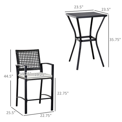 Outsunny 3pcs Patio Bar Set with Soft Cushion, Rattan Wicker Outdoor Furniture Set for Backyards, Lawn, Deck, Poolside - WoodArtSupply