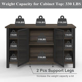 FATORRI Wine Bar Cabinet for Liquor and Glasses, Industrial Coffee Bar Cabinet, Farmhouse Sideboard and Buffet Cabinets with Storage, Wood and Metal Wine Rack (55 Inch, Walnut Brown) FATORRI