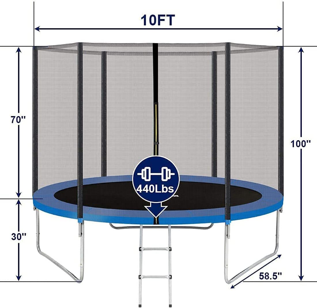 YAKEY Trampoline 10FT 12FT 15FT Recreational Trampolines with Safety Enclosure Net, ASTM Approved Combo Bounce Outdoor Waterproof Trampoline with Ladder for Kids and Family YAKEY