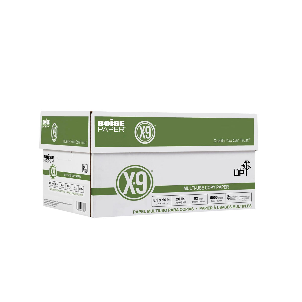 Boise® X-9® Multi-Use Printer & Copy Paper, 10 Reams, White, Legal (8.5" x 14"), 5000 Sheets Per Case, 20 Lb, 92 Brightn Boise