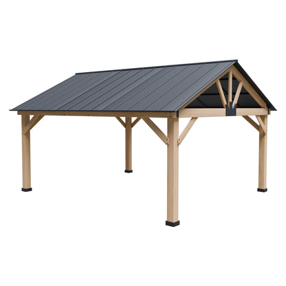 Yardsight 13' x 15' Wood Gazebo, Hardtop Cedar Gazebo with Galvanized Steel Roof, Permanent Outdoor Pavilion for Garden, Patio, Deck, Backyard, Lawn. - WoodArtSupply