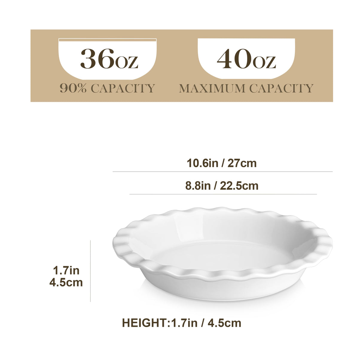 MALACASA Ceramic Pie Pan, Pie Pan for Baking 9 Inch, 40 OZ Pie Plate Round Pie Dish for Baking Fluted Pie Dish Baking Pan, Non Stick Deep Pie Dishes for Quiche, Apple Pies, Pot Pies, Tart, etc. MALACASA